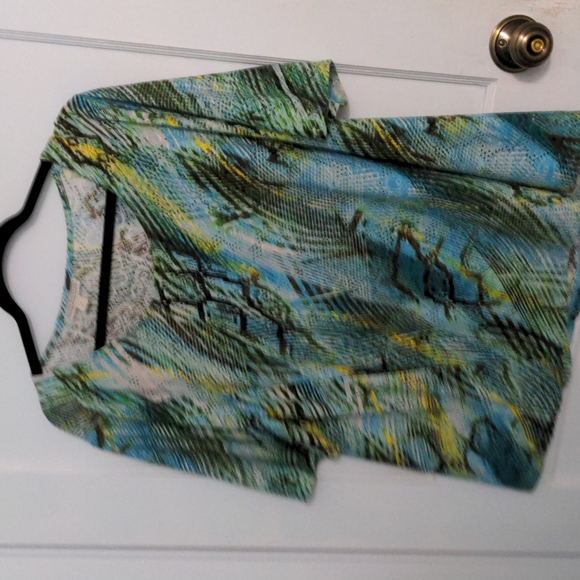 Dana Buchman Size L Short Sleeve Light Blue Teal Yellow Jersey - Picture 1 of 4